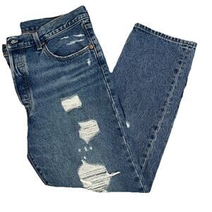 Levis 501 Jeans Mens 32x26 Blue Button Fly Straight Denim Casual Distressed